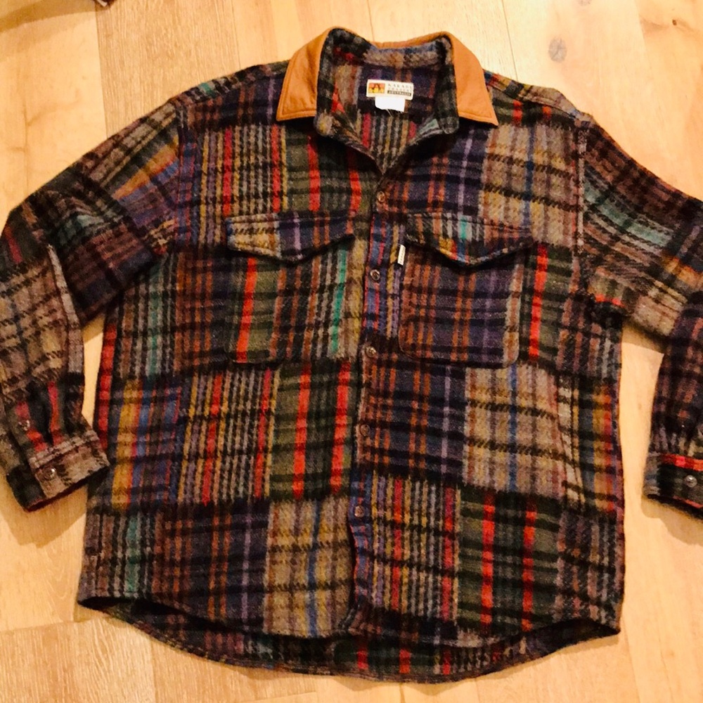 Kakadu 100 %wool coat/ shirt leather collar